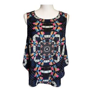 Mara Hoffman Crêpe de Chine Print Front Navy Black Tank Medium